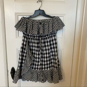 J. Crew Black & White Plaid Strapless Dress M